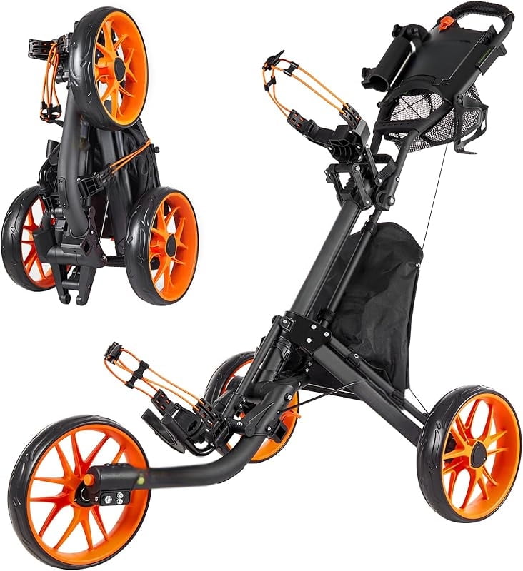 Golf Push Cart 3 Wheel : Golf Bag Cart Foldable with Phone Holder/Cup ...