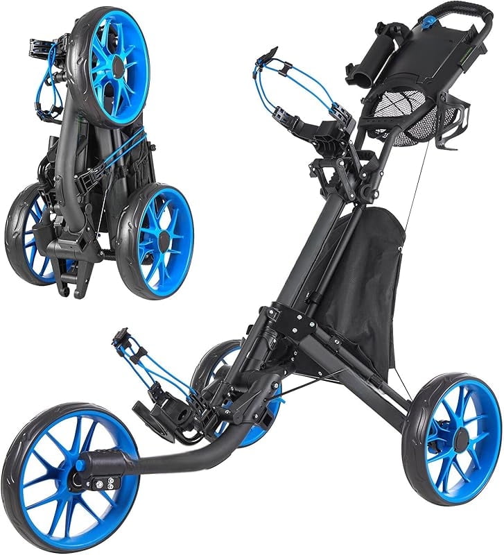 Golf Push Cart 3 Wheel : Golf Bag Cart Foldable with Phone Holder/Cup ...