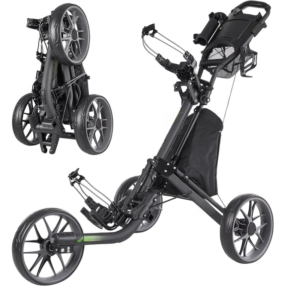 Golf Push Cart 3 Wheel : Golf Bag Cart Foldable with Phone Holder/Cup/Umbrella Holder Compact Golf Pull Carts Quick Fold Golf Caddy Push Carts with Large Wheelbase for Different Terrain