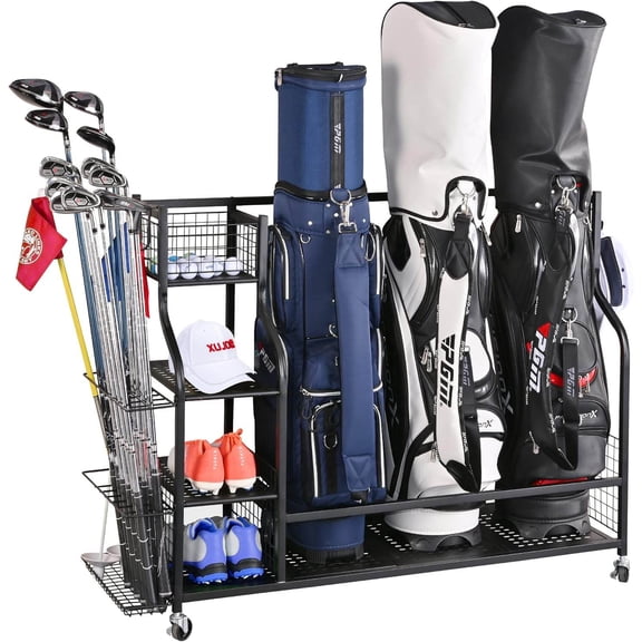 Golf Push Cart 4 Golf Bag Organizer Garage Storage, Extra Large Golf Bag Storage Rack for Golf Bag, Golf Clubs and Golf Accessories, Golf Storage for Garage, Golf Clubs, Basement,Push Golf Cart