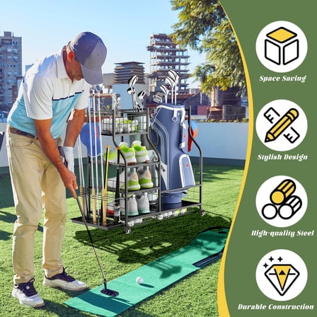 Golf Push Cart Golf Bag Storage Garage Organizer,Golf Club Bag Storage Rack for Garage, Extra Storage Rack for Golf Clubs,Golf Bag Organizer Fit for Garage,Shed,Basement,Push Golf Cart