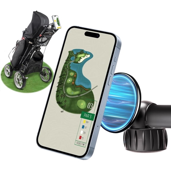 Golf Push Cart Magentic Phone Holder Mount 360 Rotatable with Strong Magnets Phone Holder for Push Golf Cart Compatible with Clicgear, Bag Boy, Sun Mountain, Golf Push Cart Accessories for All Phone