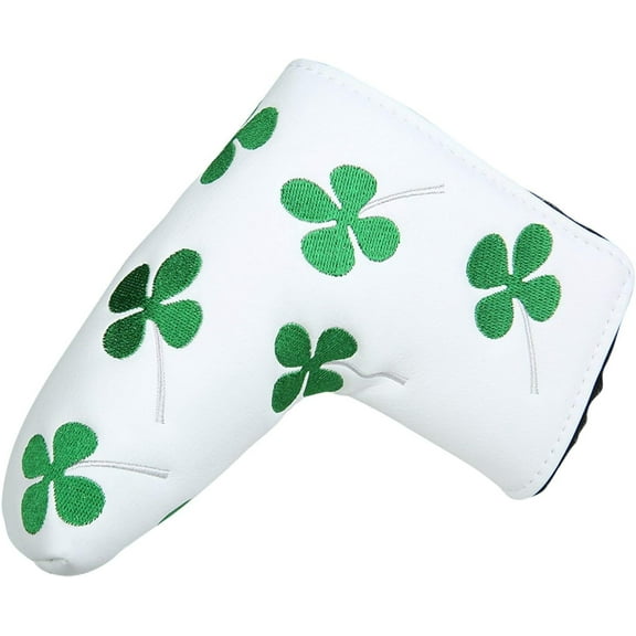 Golf Putter Cover Blade Head Cover Four Leaf Clover Pattern with V-Closure Luck for Golf Headcover