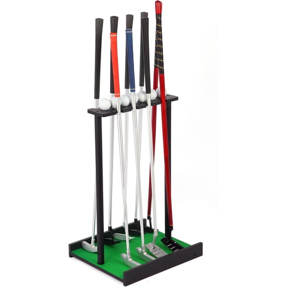 Golf Putter Stand for 9 Clubs & 7 Balls, Solid Wood Golf Club Rack, Golf Club Organizer Floor Stand, Golf Club Holder | Rustic Modern Design for Home, Office, Golf Course Accessories