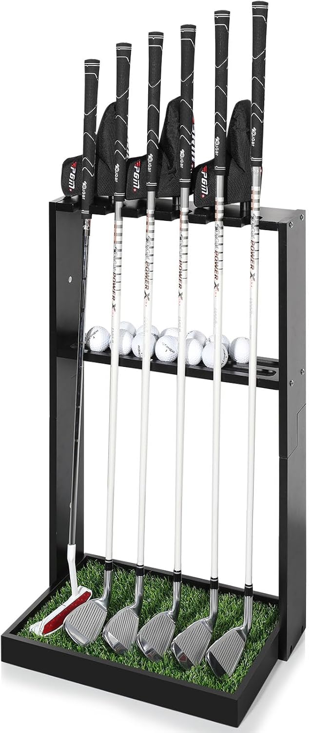 Putter Base Rack Golf Putter Stand, Premium Wooden Golf Club Rack for 6 Clubs, 18 Balls ...