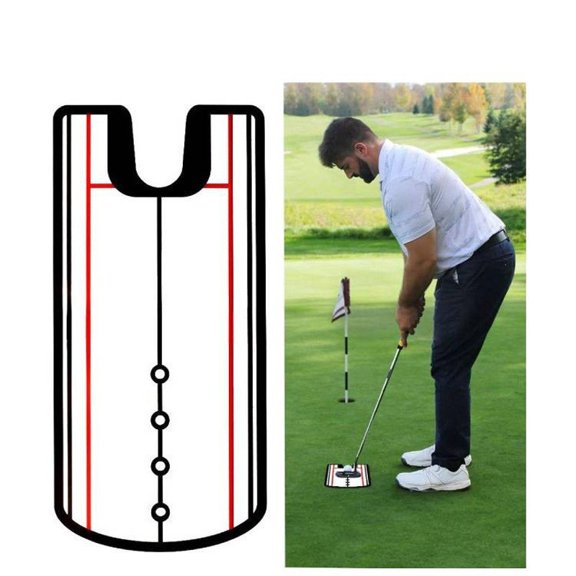 Golf Putting Alignment Mat, Golf Putting Training Mat with Track Lines & Distance Markers, Portable Golf Practice Putting Green Mat for Indoor Outdoor Home Office Use