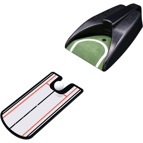 Golf Putting Alignment Mirror with Putting Cup Combo, Portable Putting Training Aids, Practice Putting Trainer with Hole Cup Set, Mirror Size 12L x 6W