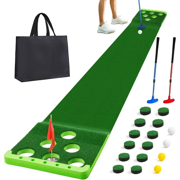 Golf Putting Game Set with Front Border for Indoor & Outdoor,Golf Putting Green Mat Include 4 Balls,1 Portable Bag,2 Flags&Cups,Practice Training Aid for Backyard,Party,Office