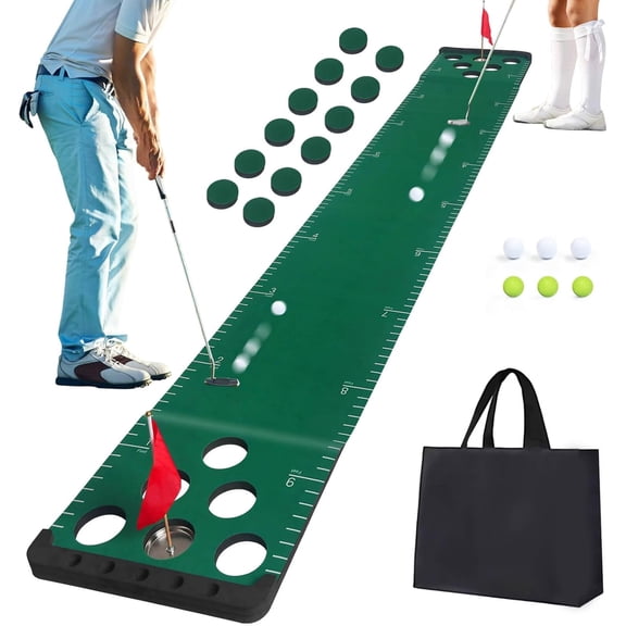 RINREA Golf Putting Game Set, Putting Green Pong Game Mat Include 6 Balls, 1 Portable Bag, 2 Flags & Cups for Indoor Outdoor Backyard Party Use