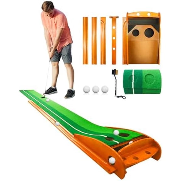 Golf Putting Green with Auto Ball Return for Indoor Outdoor Practice, Putting Mat Training Aid with Alignment Guide Non-Slip Base for Home Backyard Office, Golf Gifts for Dad Men Women