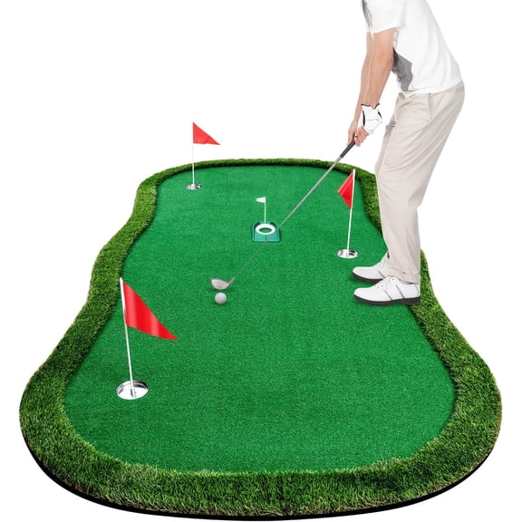 SELPON Golf Putting Mat, Professional Training Green with 3 Flags, Movable Cup, Rubber Base, 5x10ft