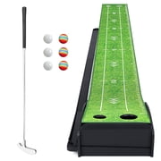 Golf Putting Green Mat, 9Ft Golf Putting Practice Mat with Putter and 6 Golf Balls, Indoor Putting Green with Auto Ball Return for Home Office Backyard Indoor Outdoor Use
