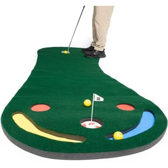 Golf Putting Green Mat - 9ft x 3ft - Putting Mat for Outdoor and Indoor Use - Practice Putting - Includes 3 Yellow Golf Balls - Putting Matt for Indoors, Golf Mat - Golf Training Aid Golf Practice