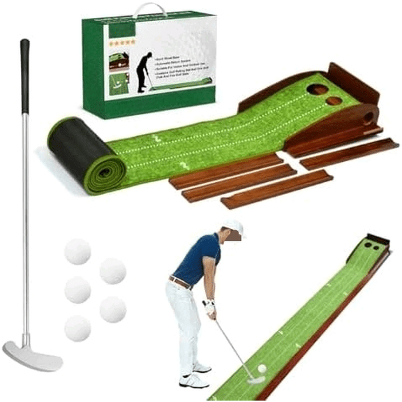 Golf Putting Mat with Ball Return, Practice Golf Putting Green Training Aid for Indoor, Outdoor at Home, Office, Backyard with Putter and 5 Balls 9.84 ft$$Sport & Recreation Other