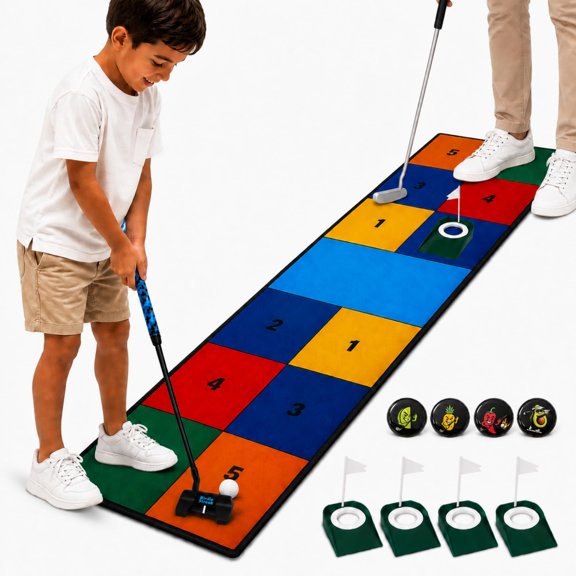Golf Putting Mat, Indoor Putting Multicolor 3 Putting Games and 4 Cups, 7ft