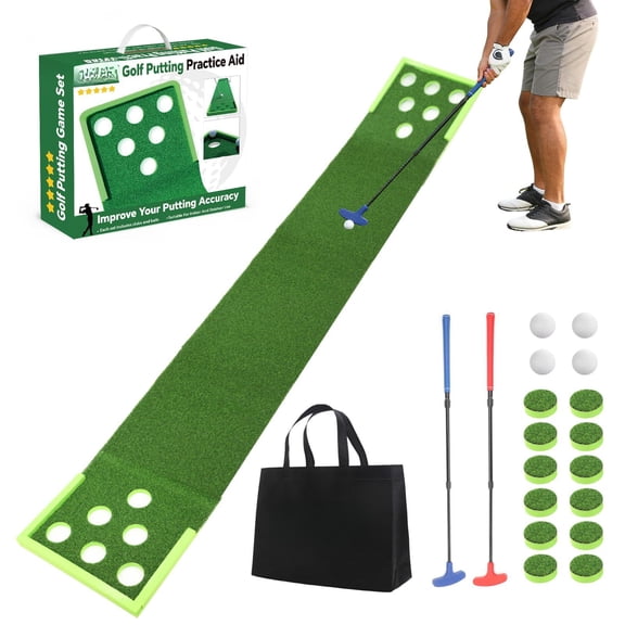 Golf Putting Mat Practice Green Training Aid For Indoor Outdoor At Home Office Backyard With Putter And Balls 9.84 Ft