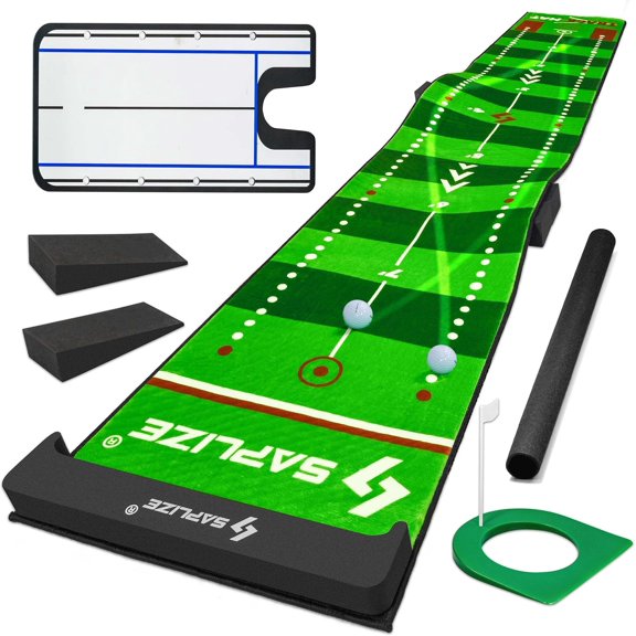 Golf Putting Mat, Visible Trajectory Tracing, Multiple Training Modes, with Putting Alignment Mirror and Adjustable Green Slopes, Putting Green Matt for Indoors and Outdoors