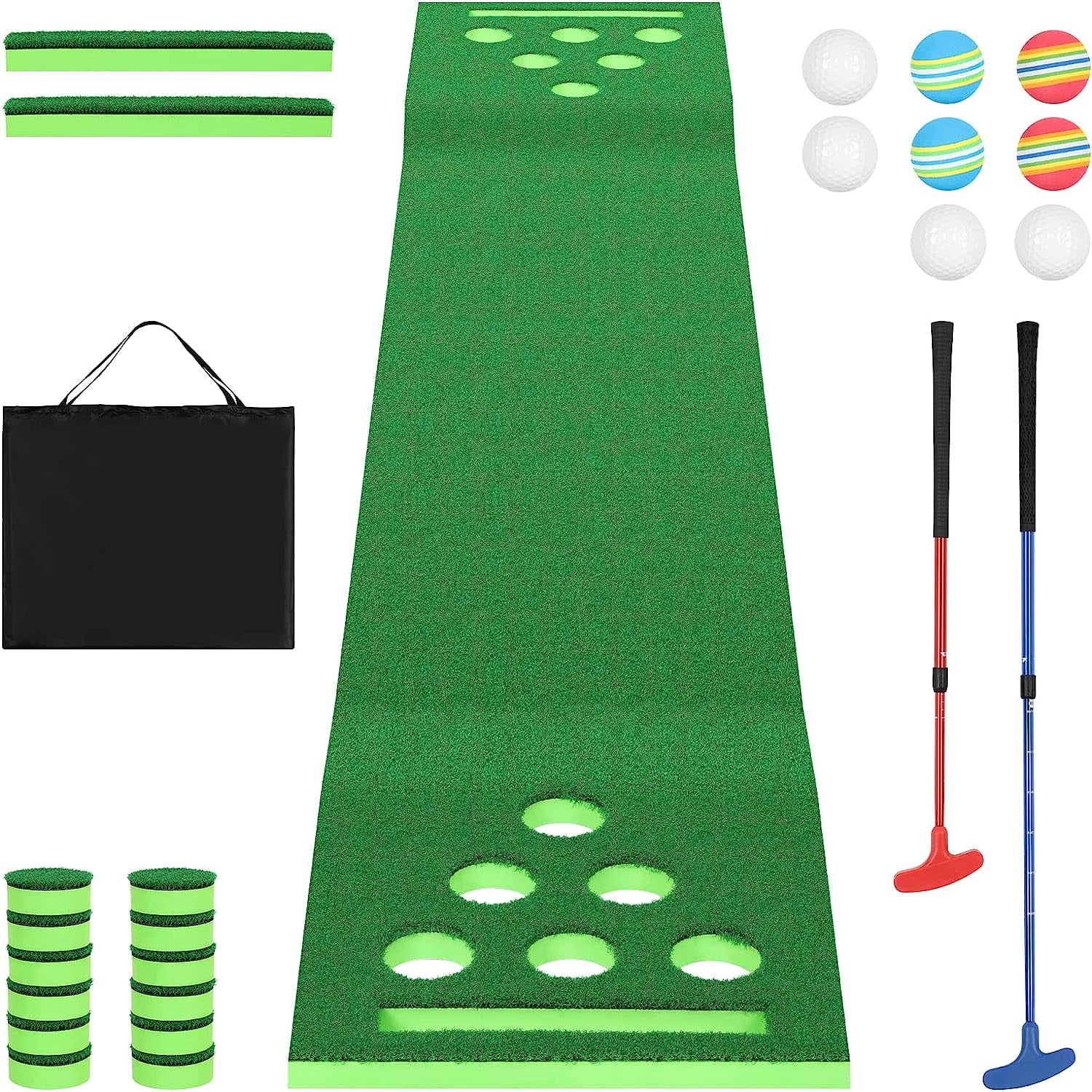 Golf Putting Practice Game Set with 2 Putters, 8 Golf Balls, Carrying Bag for Indoor Outdoor
