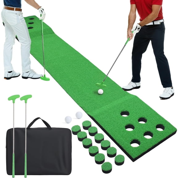 Golf Putting Set for Indoor & Outdoor, Portable Golf Pong Putting Green Mat with 2 Putters, 2 Balls,12 Hole Covers, 1 Storage Bag for , Backyard, Office & Party