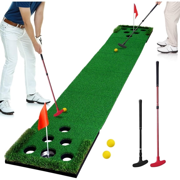 Golf Putting  Set Putting Green Indoor Outdoor Putting Mat with 2 Putters 2 Balls 2 Cups & Flags Backyard Party Office Golf  for Young Adults Fathers & Golfers