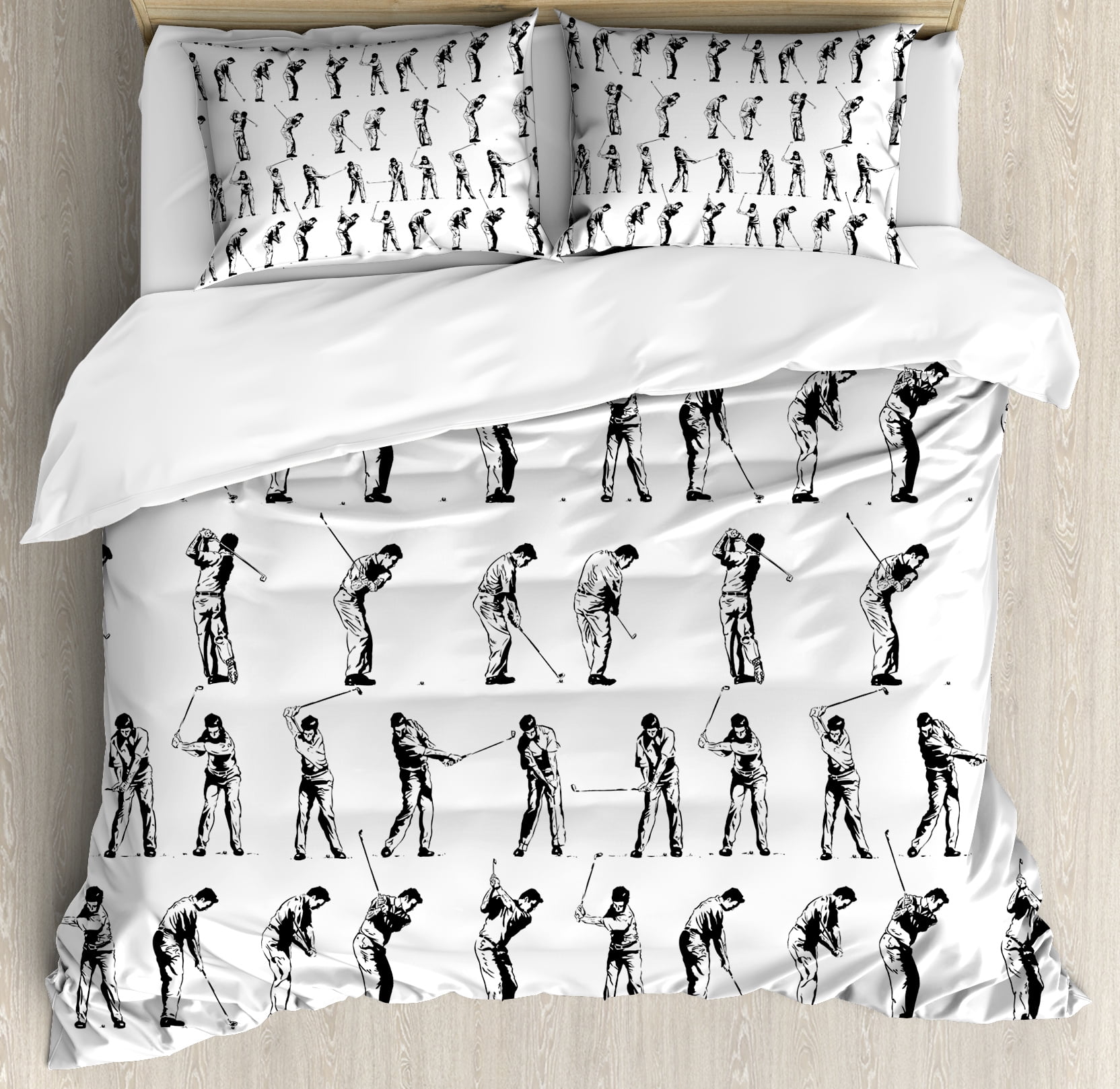 Black and White Golf Sketch Queen Duvet Cover Set