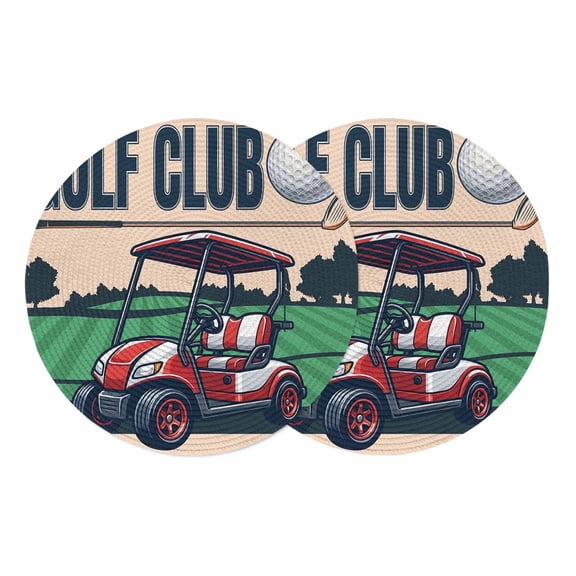 Golf Round 13 Inch Placemats Set of 2, Cartoon Chic Sports Country Trees Artwork HeatResistant Non Slip Place Mats for Dining Table, Wipeable Braided Kitchen Table Mats for Housewarming