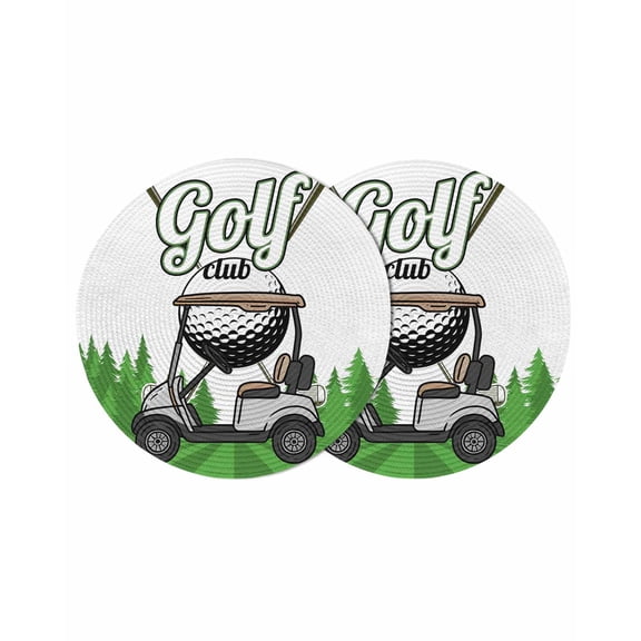 Golf Round 13 Inch Placemats Set of 2, Green Forest Tree Balls Clubs Sports Cartoon HeatResistant Non Slip Place Mats for Dining Table, Wipeable Braided Kitchen Table Mats for Housewarming