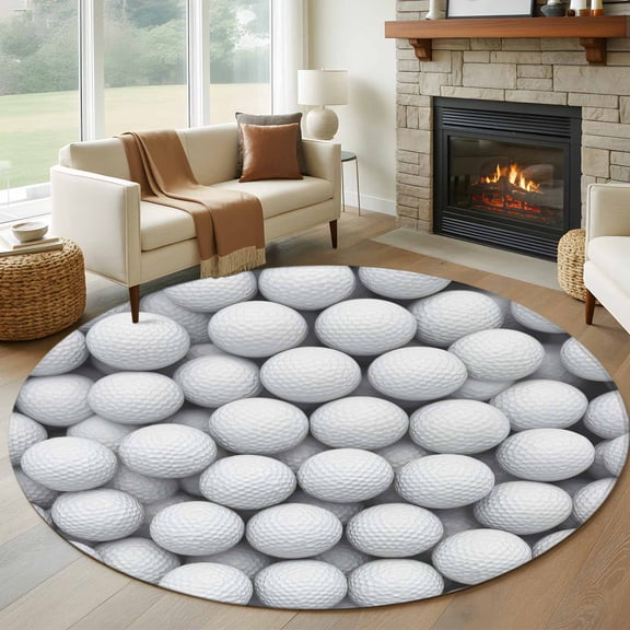 Golf Round Area Rug 8Ft Washable Large Circle Rugs for Living Room Dorm, Modern Geometric Abstract Balls Textured Non-Slip Carpet Floor Mats Indoor Outdoor Carpet Runner Aesthetic Home Decor