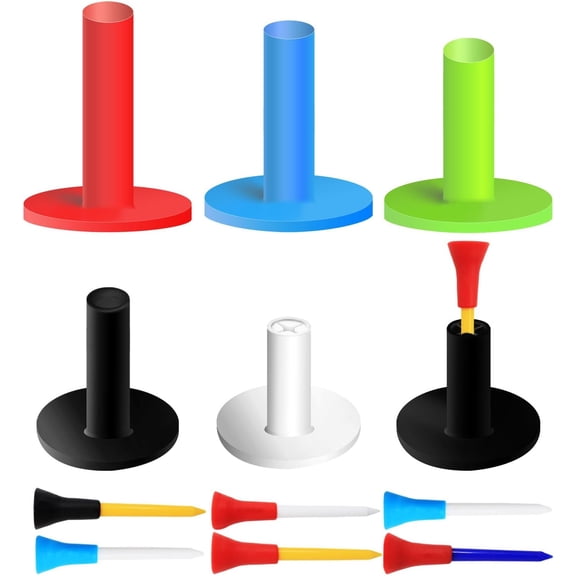Golf Rubber Tees Value 6 Pack with 6 Plastic Tees 3 1/4 Inch, Driving Range Tee Easy to Find Stable Durable for Golf Mats Turf Practice, Mixed Size 1.5" 2.25" 2.75" 3" 3.13"