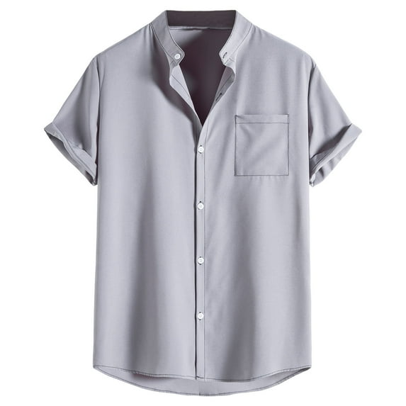 Golf Shirts For Men Men's Fashion Casual Short Sleeve Stand Collar Shirt Casual Short Sleeve Stand Collar Shirt Teacher Shirts,Gray,M
