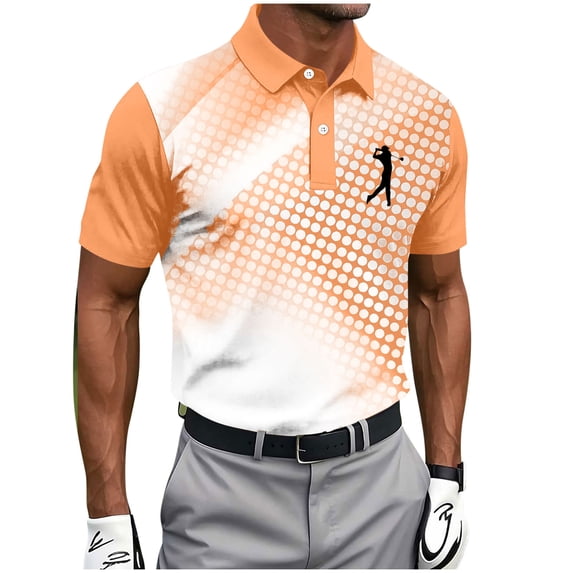Golf Shirts For Men Printed Short Sleeve Button Collar Pullover Casual Summer Shirt For Course Practice Office Leisure Travel And Weekend Wear