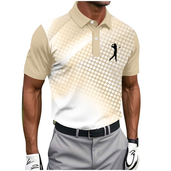 Golf Shirts For Men Printed Short Sleeve Button Collar Pullover Casual Summer Shirt For Course Practice Office Leisure Travel And Weekend Wear