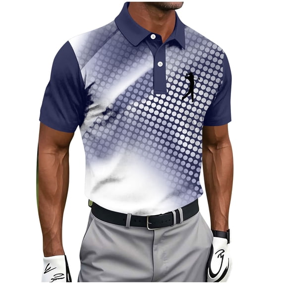 Golf Shirts For Men Printed Short Sleeve Button Collar Pullover Casual Summer Shirt For Course Practice Office Leisure Travel And Weekend Wear