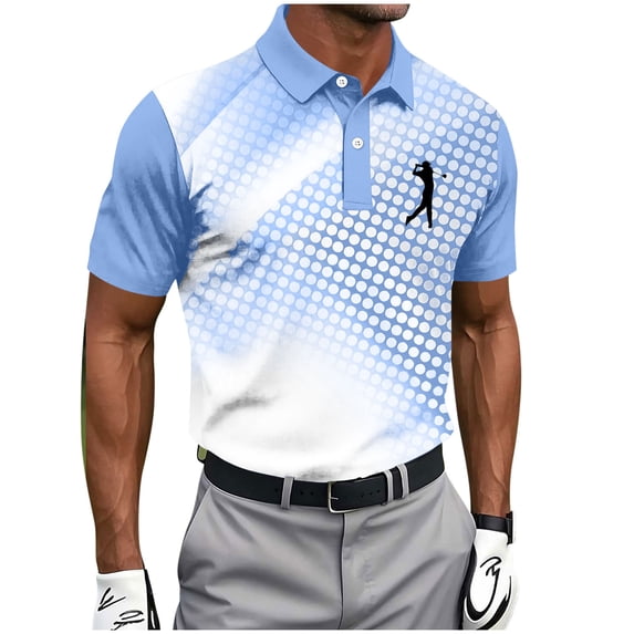 Golf Shirts For Men Printed Short Sleeve Button Collar Pullover Casual Summer Shirt For Course Practice Office Leisure Travel And Weekend Wear