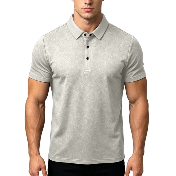 Golf Shirts For Men Short Sleeve Lapel Button Polos-Collared Texture Tops Casual Moisture Wicking Polos Shirt (4XL, Beige)
