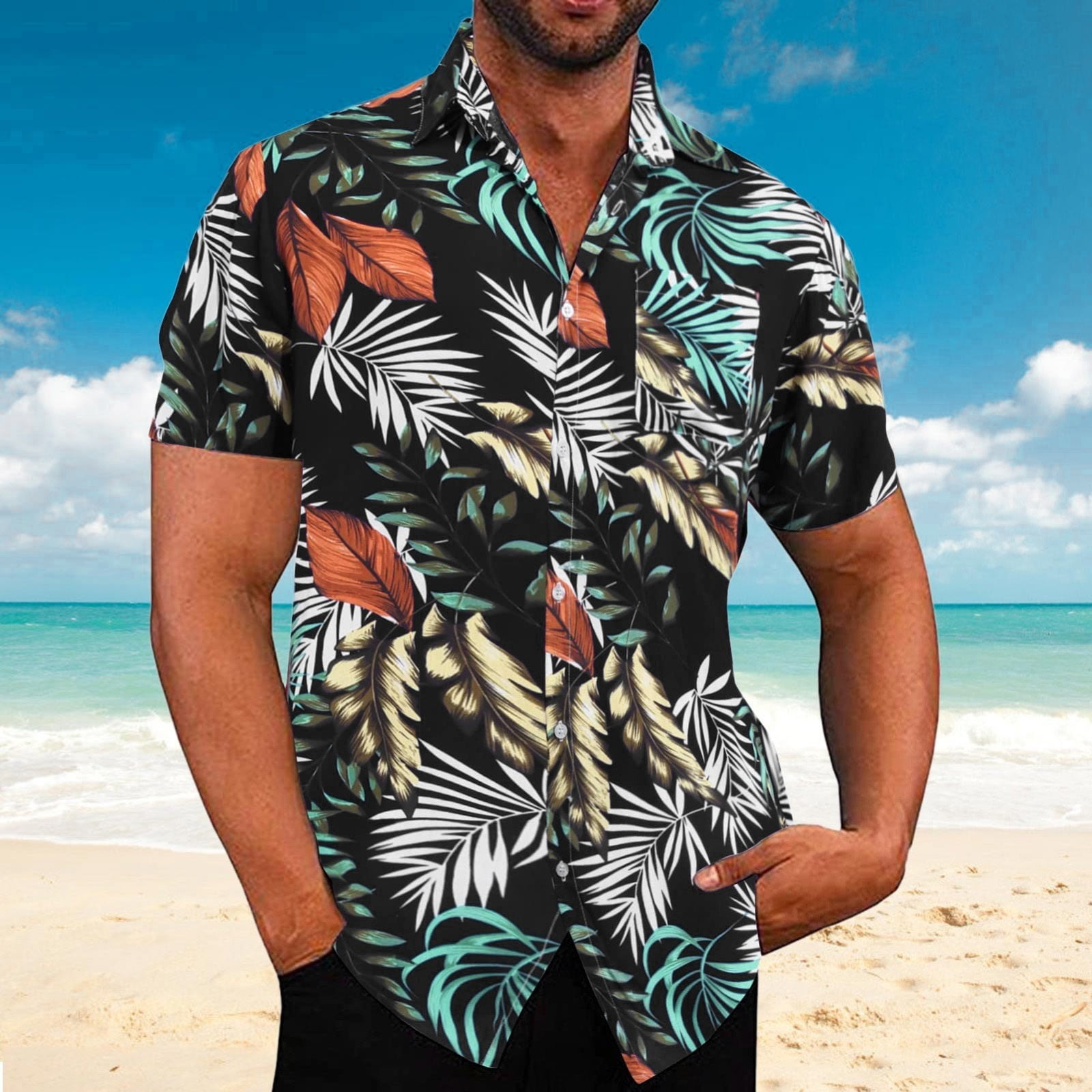 百貨店福袋 Sleeve Short Men, Shirt Down Button Blue Mens Shirts Workout Clothing