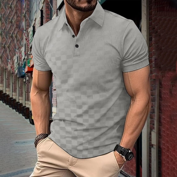 Golf Shirts for Men Business Casual Short Sleeve Tshirts Shirt Mens Pullover Button Collared Solid Color Checkered Breathable Going-Out Work Tees Tops