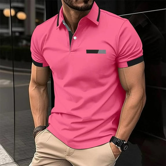 Golf Shirts for Men Color Block Pollover Men's Polo Shirts Short Sleeve Heathy Moisture Wicking Casual Collared Shirts Button Down with Pockets Polo T Shirts for Men