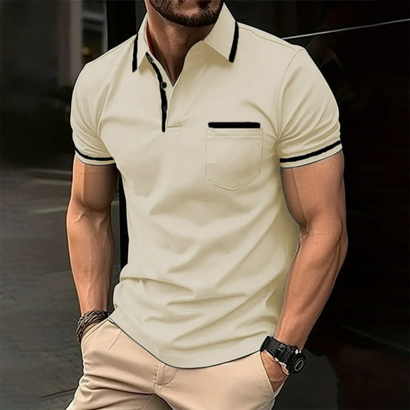 Golf Shirts for Men Color Block Pollover Men's Polo Shirts Short Sleeve Heathy Moisture Wicking Casual Collared Shirts Button Down with Pockets Polo T Shirts for Men