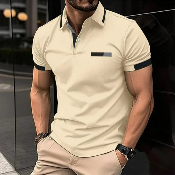 Golf Shirts for Men Color Block Pollover Men's Polo Shirts Short Sleeve Heathy Moisture Wicking Casual Collared Shirts Button Down with Pockets Polo T Shirts for Men
