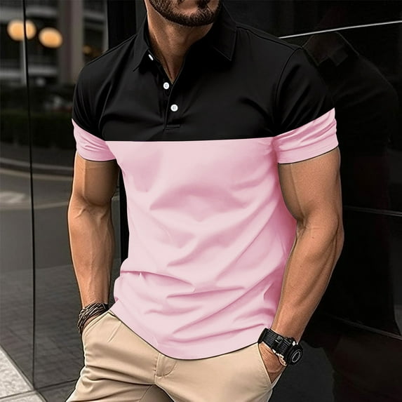 Golf Shirts for Men Color Block Pollover Men's Polo Shirts Short Sleeve Heathy Moisture Wicking Casual Collared Shirts Button Down with Pockets Polo T Shirts for Men