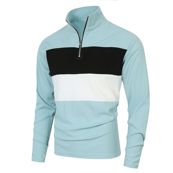 Golf Shirts for Men Long Sleeve T-Shirts with Zipper Stand Collar Mens Pullover Color-Block Vintage Breathable Waffleknit Athletic Tees Tops
