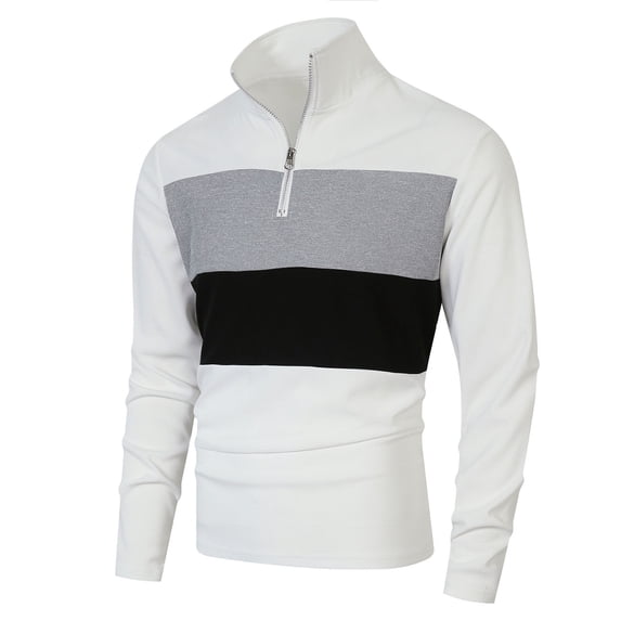 Golf Shirts for Men Long Sleeve T-Shirts with Zipper Stand Collar Mens Pullover Color-Block Vintage Breathable Waffleknit Athletic Tees Tops