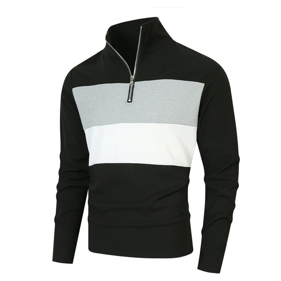 Golf Shirts for Men Long Sleeve T-Shirts with Zipper Stand Collar Mens Pullover Color-Block Vintage Breathable Waffleknit Athletic Tees Tops