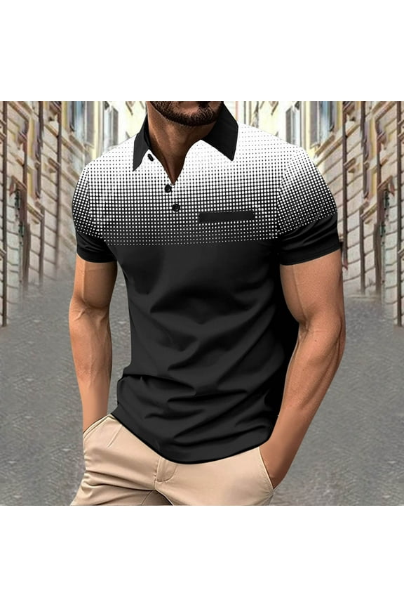 Golf Shirts for Men Athletic Workout Short Sleeve T-Shirts Mens Casual Polka Dot Printed Pullover Button Collared Breathable Going-Out Tees Tops
