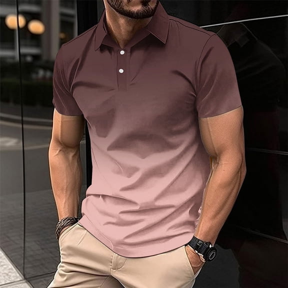 Golf Shirts for Men Big & Tall S-4X Plus Size Short Sleeve T-Shirts Mens Casual Gradient Printed Pullover Button Collared Business Work Tees Tops