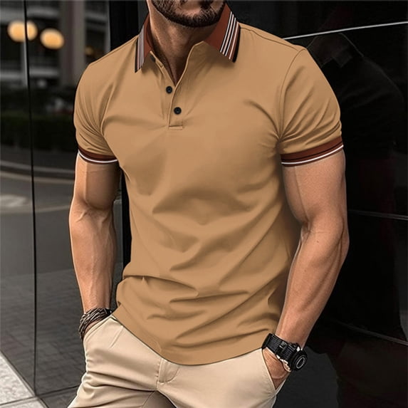 Golf Shirts for Men Business Casual Short Sleeve Tshirts Shirt Mens Pullover Button Collared Slim Color Block Breathable Athletic Workout Tees Tops
