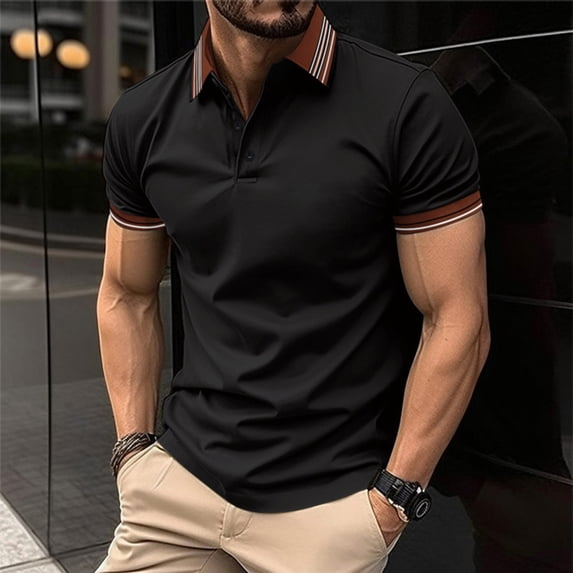 Golf Shirts for Men Business Casual Short Sleeve Tshirts Shirt Mens Pullover Button Collared Slim Color Block Breathable Athletic Workout Tees Tops