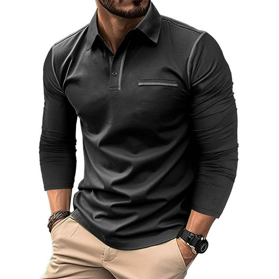 Golf Shirts for Men Cotton Blend Long Sleeve Tshirts Shirt with Button Collared Casual Solid Color Pullover Basic Going Out Workwear Tees Tops