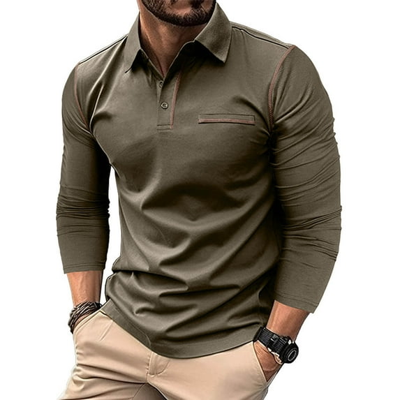 Golf Shirts for Men Cotton Blend Long Sleeve Tshirts Shirt with Button Collared Casual Solid Color Pullover Basic Going Out Workwear Tees Tops